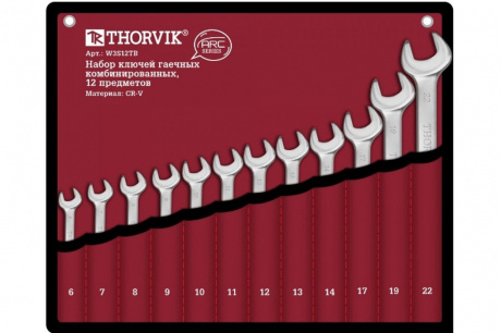 Купить Набор ключей THORVIK гаечных комбинированных серии ARC в сумке, 6-22 мм, 12 предметов   W3S12TB фото №1